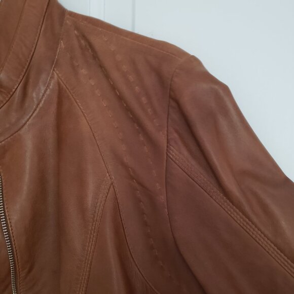 NWT Quince Leather Stand-Collar Jacket Cognac Brown Size Large - Picture 7 of 15